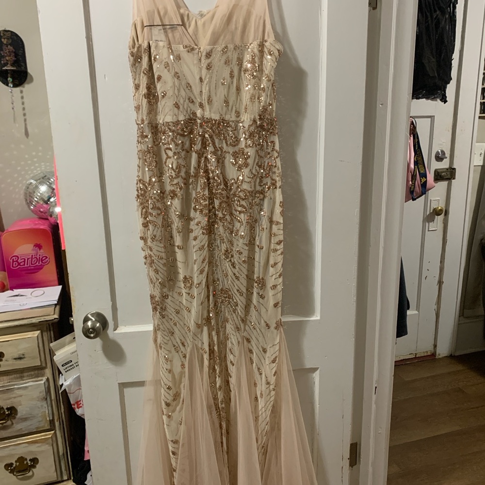 Cream Sequin Embellished Sleeveless Wedding Gown
